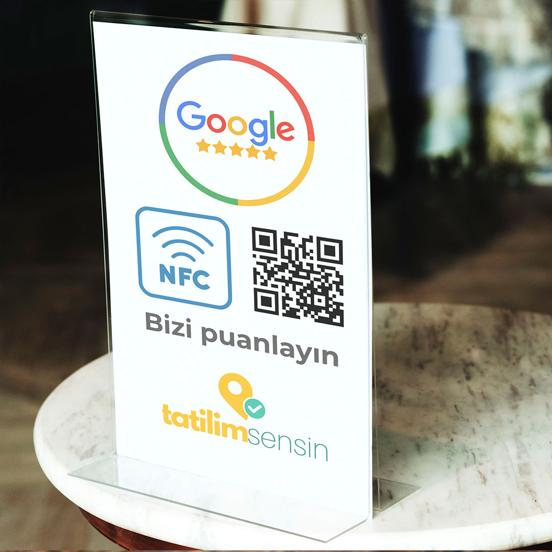A5 T Tipi NFC ve QR Kod Pleksi Google Yorum Kartı
